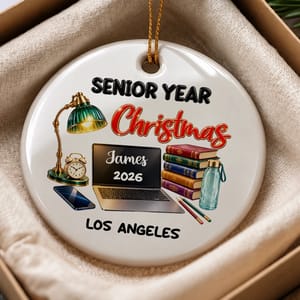 Personalized Round Ceramic Christmas Ornament Custom Name – Senior Year 2026 Graduation Keepsake, Student Holiday Tree Decor Gift