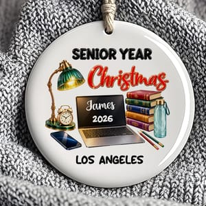 Personalized Round Ceramic Christmas Ornament Custom Name – Senior Year 2026 Graduation Keepsake, Student Holiday Tree Decor Gift
