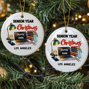 Personalized Round Ceramic Christmas Ornament Custom Name – Senior Year 2026 Graduation Keepsake, Student Holiday Tree Decor Gift