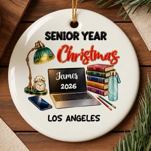 Personalized Round Ceramic Christmas Ornament Custom Name – Senior Year 2026 Graduation Keepsake, Student Holiday Tree Decor Gift