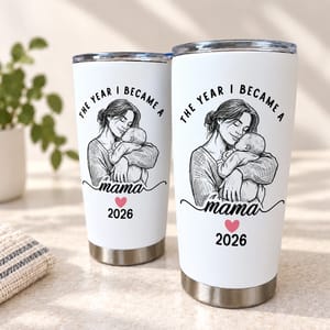 Custom Photo Mama Tumbler 20oz, Personalized Mother Baby Travel Cup with Year, New Mom Keepsake, Motherhood Gift for Mom