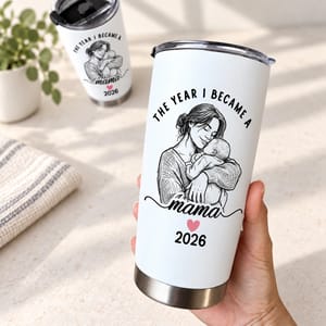 Custom Photo Mama Tumbler 20oz, Personalized Mother Baby Travel Cup with Year, New Mom Keepsake, Motherhood Gift for Mom