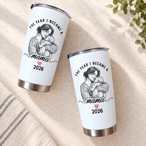 Custom Photo Mama Tumbler 20oz, Personalized Mother Baby Travel Cup with Year, New Mom Keepsake, Motherhood Gift for Mom
