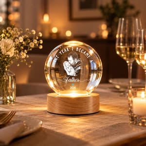 Gift For New Mom - Personalized Custom Photo Pencil Sketch The Year I Became A Mama Crystal Globe Lamp