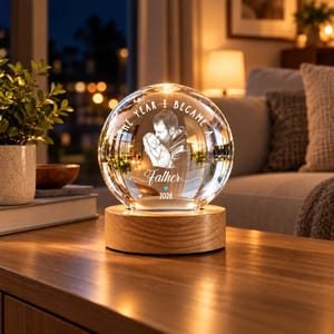 Gift For New Mom - Personalized Custom Photo Pencil Sketch The Year I Became A Mama Crystal Globe Lamp