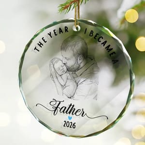 Personalized Round Glass Christmas Ornament Custom Photo – First Christmas as Dad Keepsake, Father and Baby Holiday Tree Decor Gift