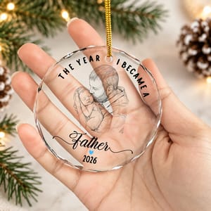 Personalized Round Glass Christmas Ornament Custom Photo – First Christmas as Dad Keepsake, Father and Baby Holiday Tree Decor Gift
