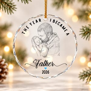 Personalized Round Glass Christmas Ornament Custom Photo – First Christmas as Dad Keepsake, Father and Baby Holiday Tree Decor Gift