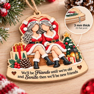 Custom Christmas Best Friends Wood Ornament