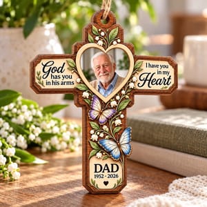 Personalized Wood Shaped Christmas Ornament Custom Name – Memorial Dad Photo Keepsake, Christian Cross In Loving Memory Holiday Tree Decor Gift