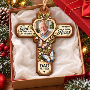 Personalized Wood Shaped Christmas Ornament Custom Name – Memorial Dad Photo Keepsake, Christian Cross In Loving Memory Holiday Tree Decor Gift