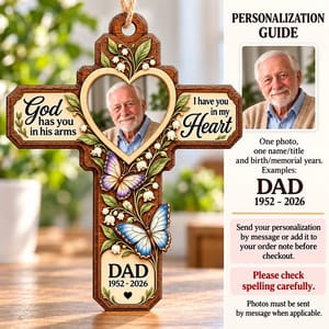 Personalized Wood Shaped Christmas Ornament Custom Name – Memorial Dad Photo Keepsake, Christian Cross In Loving Memory Holiday Tree Decor Gift