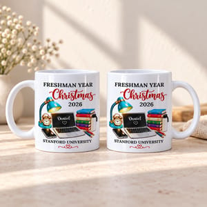 Personalized White Coffee Mug Custom Name and University – Freshman Year Christmas 2026 College Student Gift, Graduation Keepsake Mug