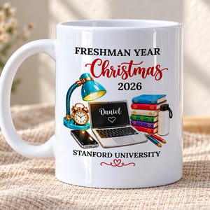 Personalized White Coffee Mug Custom Name and University – Freshman Year Christmas 2026 College Student Gift, Graduation Keepsake Mug