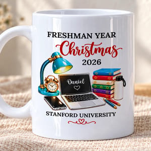 Personalized White Coffee Mug Custom Name and University – Freshman Year Christmas 2026 College Student Gift, Graduation Keepsake Mug