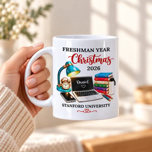 Personalized White Coffee Mug Custom Name and University – Freshman Year Christmas 2026 College Student Gift, Graduation Keepsake Mug