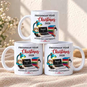Personalized White Coffee Mug Custom Name and University – Freshman Year Christmas 2026 College Student Gift, Graduation Keepsake Mug
