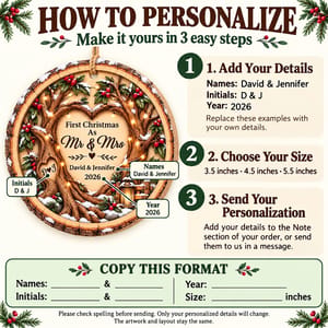 Custom Couple Names Wooden Christmas Ornament - Rustic Heart Tree Design