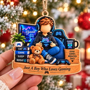 Personalized Gamer Christmas Ornament Custom Name, Video Game Controller Keepsake, Gamer Boy Holiday Decor, Gift for Son Grandson