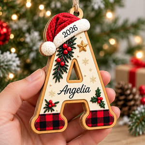 Personalized Wooden Letter Christmas Ornament Custom Name Year Monogram Initial Christmas Gift