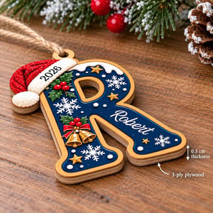 Personalized Wooden Letter Christmas Ornament Custom Name Year Monogram Initial Christmas Gift