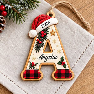 Personalized Wooden Letter Christmas Ornament Custom Name Year Monogram Initial Christmas Gift