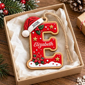 Personalized Wooden Letter Christmas Ornament Custom Name Year Monogram Initial Christmas Gift