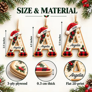 Personalized Wooden Letter Christmas Ornament Custom Name Year Monogram Initial Christmas Gift