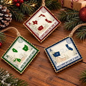 Miles Apart But Close at Heart Personalized Christmas Ornament, Custom States, Long Distance Family Keepsake, Holiday Gift