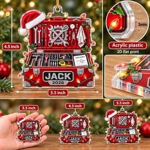 Personalized Acrylic Christmas Ornament Custom Name – Mechanic Tool Box Holiday Keepsake, Auto Repair Garage Christmas Tree Decor Gift