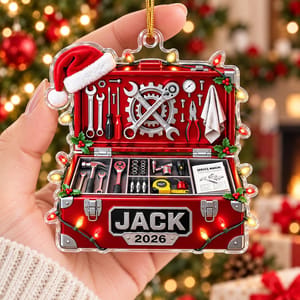 Personalized Acrylic Christmas Ornament Custom Name – Mechanic Tool Box Holiday Keepsake, Auto Repair Garage Christmas Tree Decor Gift