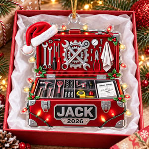Personalized Acrylic Christmas Ornament Custom Name – Mechanic Tool Box Holiday Keepsake, Auto Repair Garage Christmas Tree Decor Gift