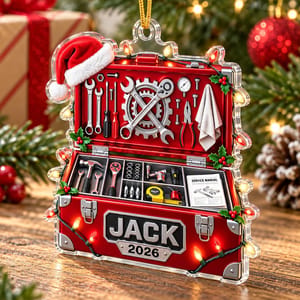 Personalized Acrylic Christmas Ornament Custom Name – Mechanic Tool Box Holiday Keepsake, Auto Repair Garage Christmas Tree Decor Gift