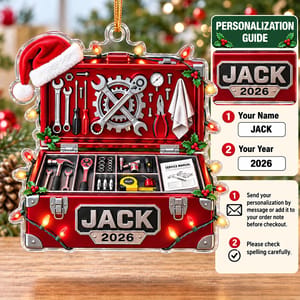Personalized Acrylic Christmas Ornament Custom Name – Mechanic Tool Box Holiday Keepsake, Auto Repair Garage Christmas Tree Decor Gift