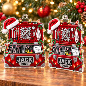 Personalized Acrylic Christmas Ornament Custom Name – Mechanic Tool Box Holiday Keepsake, Auto Repair Garage Christmas Tree Decor Gift