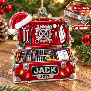 Personalized Acrylic Christmas Ornament Custom Name – Mechanic Tool Box Holiday Keepsake, Auto Repair Garage Christmas Tree Decor Gift