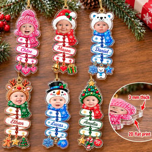 Custom Baby Photo Christmas Spiral Ornament