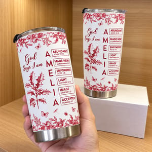 Personalized 20oz Tumbler Custom Name and Birth Flower – Christian Faith Gift, God Says I Am Inspirational Floral Stainless Steel Travel Cup