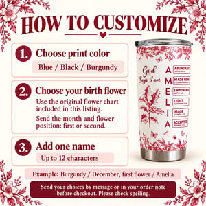 Personalized 20oz Tumbler Custom Name and Birth Flower – Christian Faith Gift, God Says I Am Inspirational Floral Stainless Steel Travel Cup