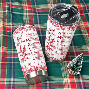 Personalized 20oz Tumbler Custom Name and Birth Flower – Christian Faith Gift, God Says I Am Inspirational Floral Stainless Steel Travel Cup