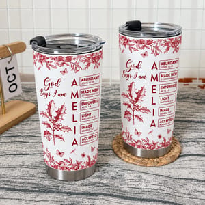 Personalized 20oz Tumbler Custom Name and Birth Flower – Christian Faith Gift, God Says I Am Inspirational Floral Stainless Steel Travel Cup