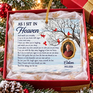 Personalized Acrylic Christmas Ornament As I Sit in Heaven - Custom Photo Name Years Loss of Loved One Gift
