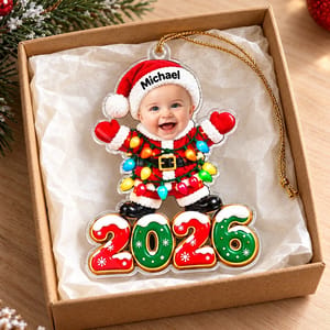 Personalized Acrylic Christmas Ornament Custom Photo and Name – Baby and Kids 2026 Keepsake, Christmas Tree Decor Gift