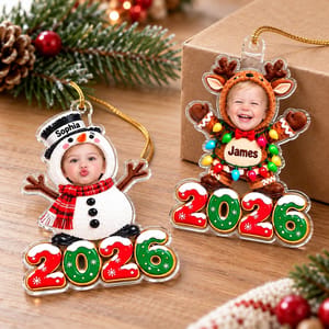 Personalized Acrylic Christmas Ornament Custom Photo and Name – Baby and Kids 2026 Keepsake, Christmas Tree Decor Gift
