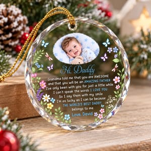 Personalized Round Glass Christmas Ornament Custom Baby Name and Photo – Baby to Mommy Keepsake, First Christmas Holiday Tree Decor Gift