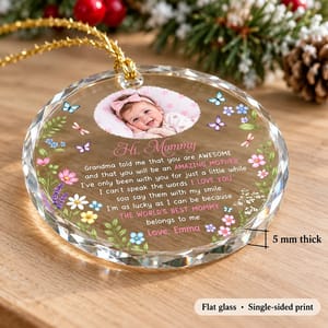 Personalized Round Glass Christmas Ornament Custom Baby Name and Photo – Baby to Mommy Keepsake, First Christmas Holiday Tree Decor Gift