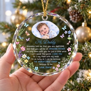 Personalized Round Glass Christmas Ornament Custom Baby Name and Photo – Baby to Mommy Keepsake, First Christmas Holiday Tree Decor Gift