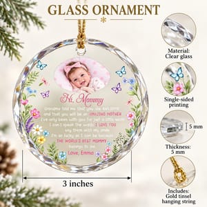 Personalized Round Glass Christmas Ornament Custom Baby Name and Photo – Baby to Mommy Keepsake, First Christmas Holiday Tree Decor Gift