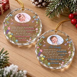 Personalized Round Glass Christmas Ornament Custom Baby Name and Photo – Baby to Mommy Keepsake, First Christmas Holiday Tree Decor Gift
