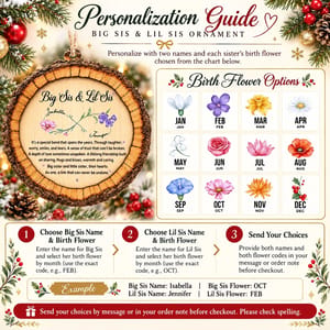 Personalized Big Sister Little Sister Christmas Ornament Custom Names Birth Month Flowers